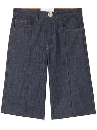 Shop Az Factory Formal Raw-edge Denim Shorts In Blue