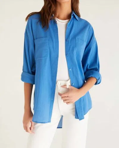 Shop Z Supply Lalo Gauze Button Up Top In Federal Blue