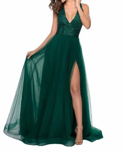 Shop La Femme Tulle Ballgown In Emerald In Green