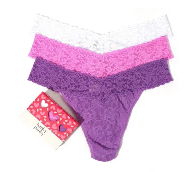 Shop Hanky Panky Valentine Original Rise Thong (3 Pcs/pack) In Candied Violet/enchanted Rose/ White In Purple