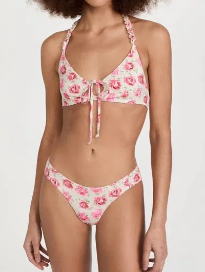 Shop Loveshackfancy Zanda Bikini Set In Floral Cherry In Beige