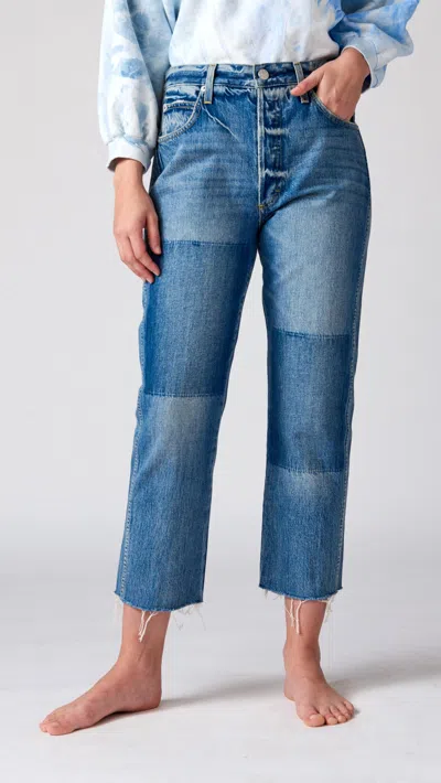 Shop Amo Loverboy Straight Leg Jeans In Shadow Patches In Blue
