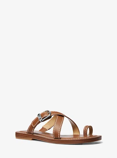 Shop Michael Kors Ashton Leather Flat Sandal In Brown