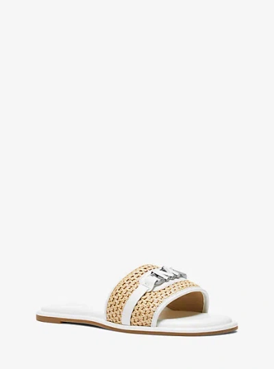 Shop Michael Kors Ember Embellished Straw Slide Sandal In Natural