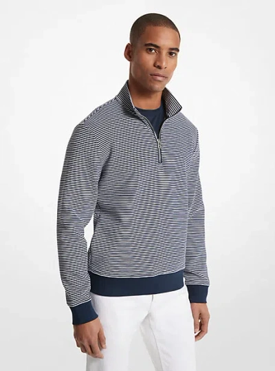 Shop Michael Kors Cotton Blend Half-zip Sweater In Blue