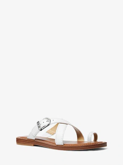Shop Michael Kors Ashton Leather Flat Sandal In White