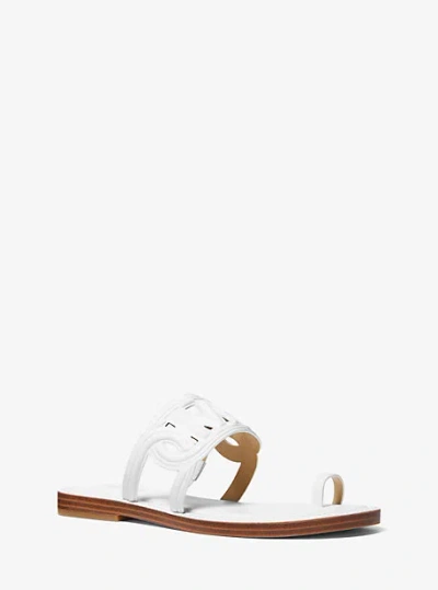 Shop Michael Kors Alma Leather Flat Sandal In White