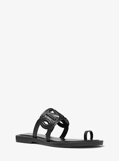 Shop Michael Kors Alma Leather Flat Sandal In Black