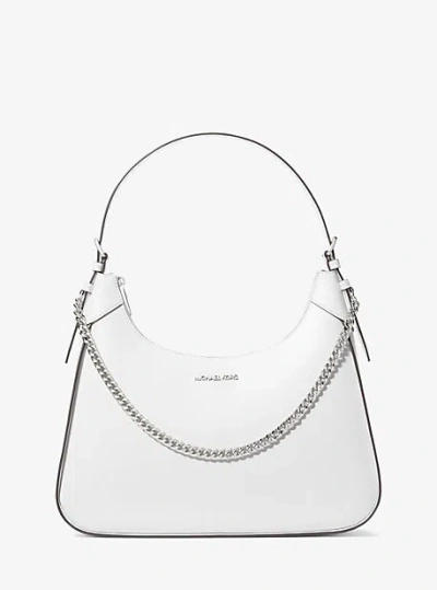 Shop Michael Kors Wilma Large Leather Shoulder Bag In White