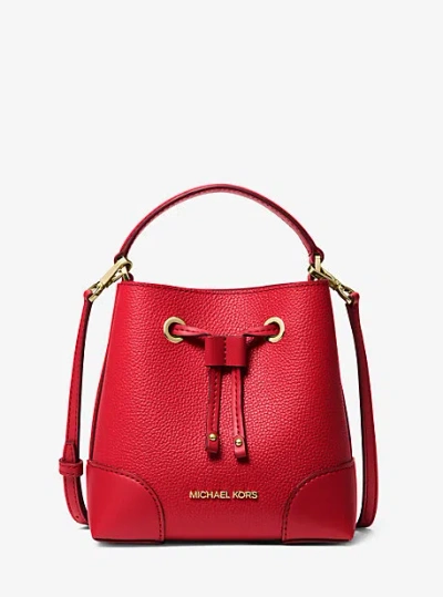 Shop Michael Kors Mercer Small Pebbled Leather Bucket Bag In Red