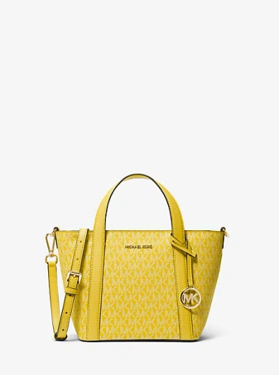 Shop Michael Kors Pratt Small Signature Logo Tote Bag In Yellow