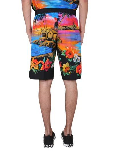 Shop Dolce & Gabbana Bermuda Shorts With Sunset Print In Multicolour