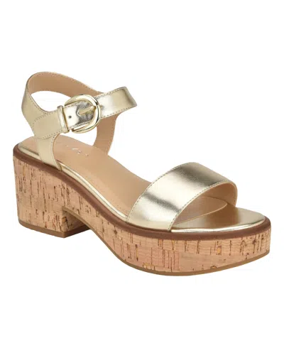 Shop Calvin Klein Women's Isleen Block Heel Open-toe Dress Sandals In Gold - Manmade