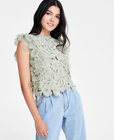 Shop Lucy Paris Women's Heidi Flutter-sleeve Lace Top In Sage