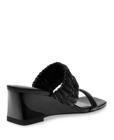 Shop Anne Klein Women's Galle Square Toe Wedge Sandals In Black Smooth