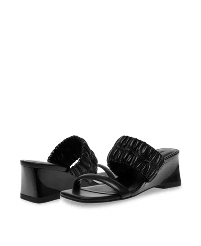 Shop Anne Klein Women's Galle Square Toe Wedge Sandals In Black Smooth