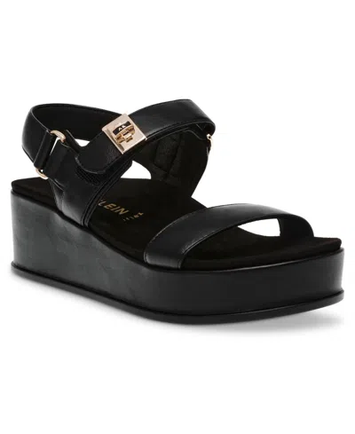 Shop Anne Klein Women's Verse Stay-put Strap Platform Sandals In Black Smooth