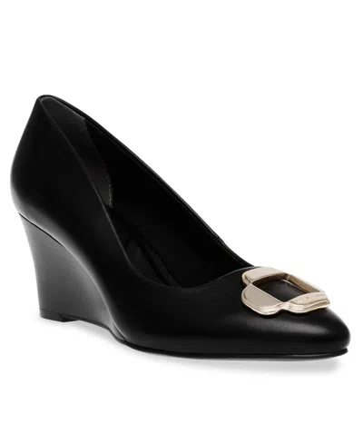 Shop Anne Klein Women's Sophie Pointed Toe Wedge Pumps In Black Smooth