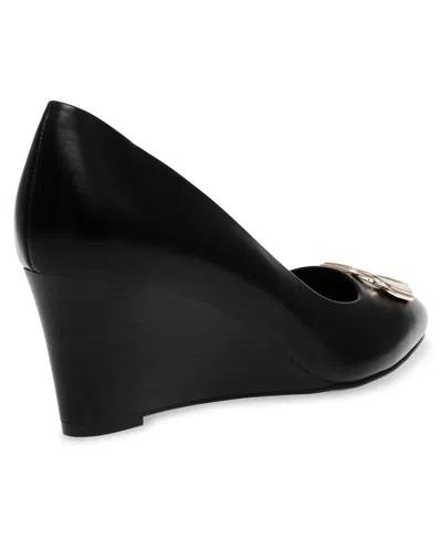 Anne Klein Sarina Pointed Toe Wedge Pump In Black Smooth