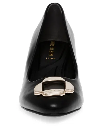 Anne Klein Sarina Pointed Toe Wedge Pump In Black Smooth