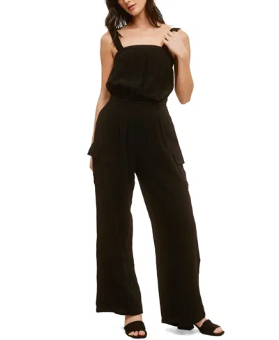 Shop John Paul Richard Cotton Gauze Jumpsuit With Elastic Waist And Side Pockets In Navy