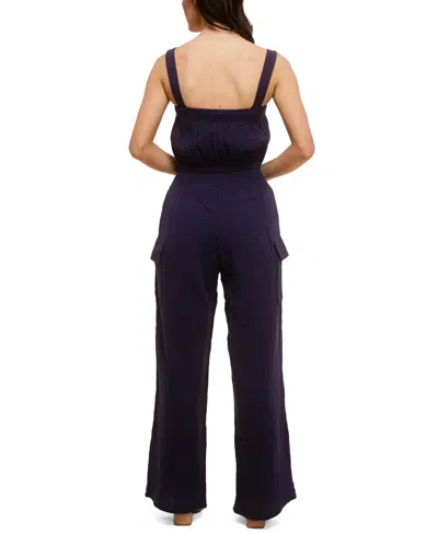Shop John Paul Richard Cotton Gauze Jumpsuit With Elastic Waist And Side Pockets In Navy