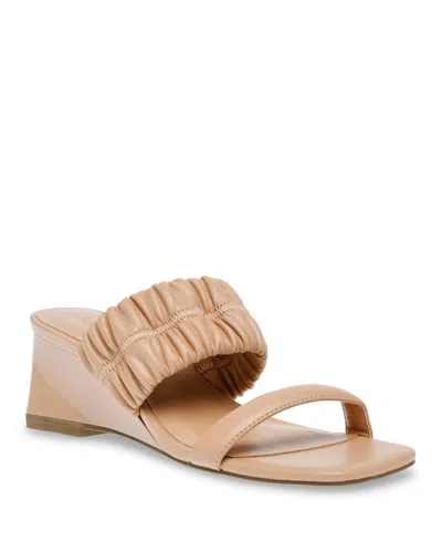Shop Anne Klein Women's Galle Square Toe Wedge Sandals In Nude Smooth