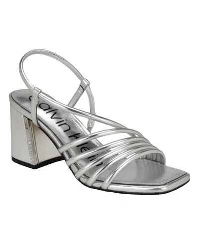 Shop Calvin Klein Women's Holand Strappy Block Heel Dress Sandals In Silver
