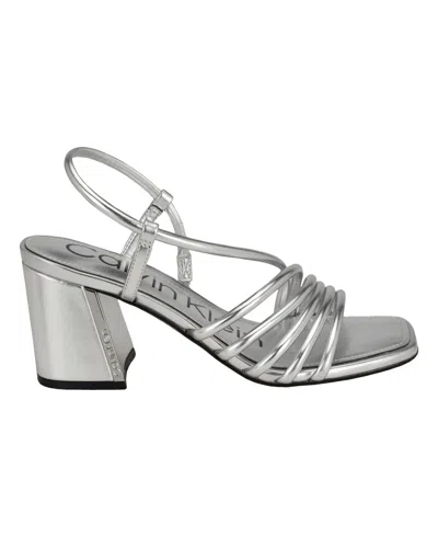 Shop Calvin Klein Women's Holand Strappy Block Heel Dress Sandals In Silver
