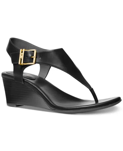 Shop Michael Kors Michael  Women's Robyn Thong Wedge Sandals In Black