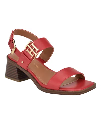 Shop Tommy Hilfiger Women's Toliza Strappy Block Heel Sandals In Red