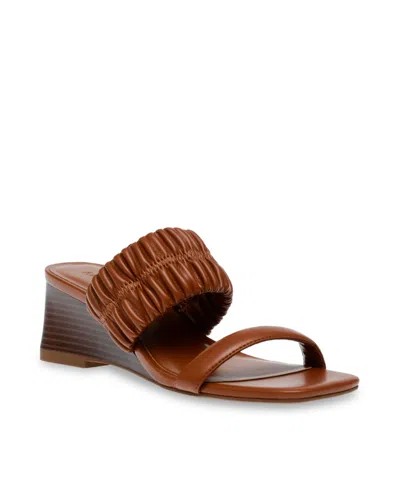 Shop Anne Klein Women's Galle Square Toe Wedge Sandals In Cognac Smooth