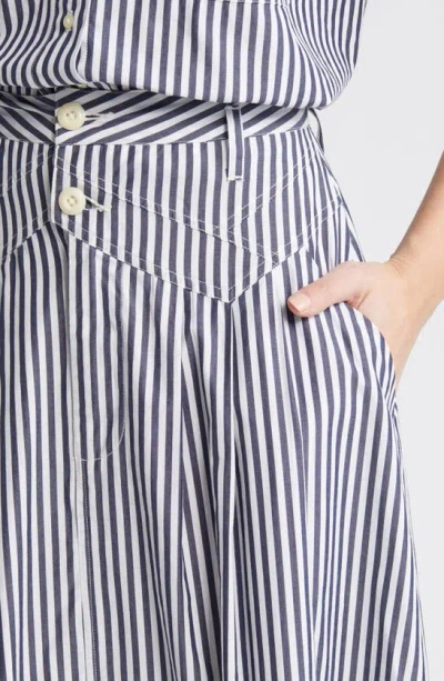 Shop The Great The Field Stripe Cotton Midi Skirt In Navy Studio Stripe