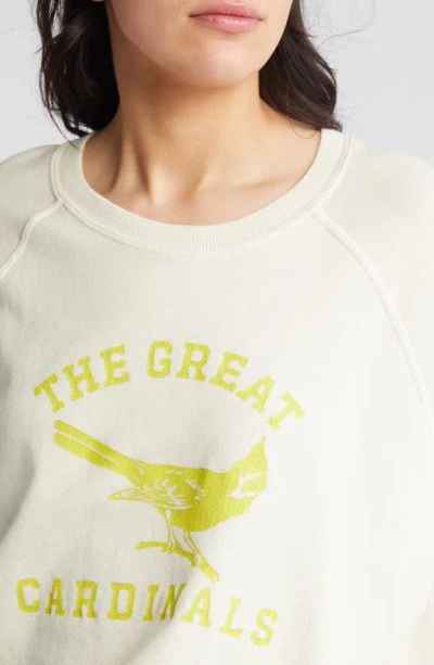 Shop The Great Cardinal Graphic Short Sleeve Cotton Sweatshirt In Washed White