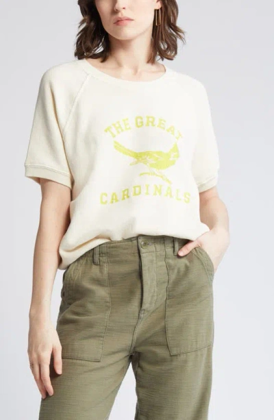 Shop The Great Cardinal Graphic Short Sleeve Cotton Sweatshirt In Washed White