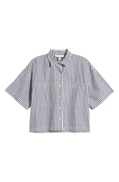Shop The Great The Atlas Stripe Cotton Button-up Shirt In Navy Studio Stripe