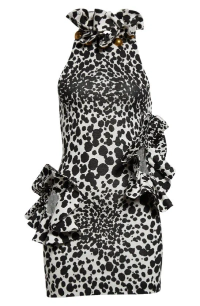 Shop Area Dalmatian Jacquard Flower Minidress In Black/ Off White