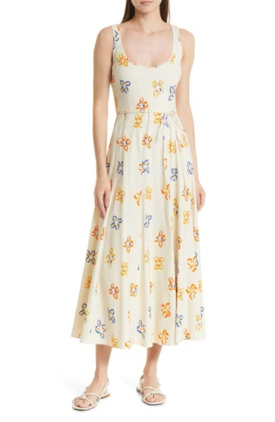 Shop Rebecca Taylor Flame Fleur Floral Print Linen Blend Sundress In Flame Fleur Tapioca