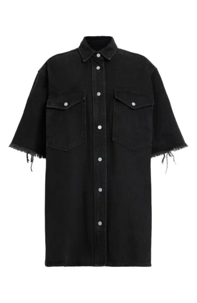 Shop Allsaints Lily Denim Mini Shirtdress In Washed Black