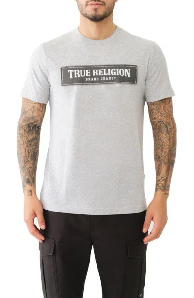 Shop True Religion Brand Jeans Frayed Arch Cotton Graphic T-shirt In Heather Grey