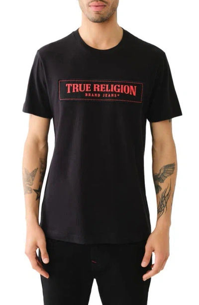 Shop True Religion Brand Jeans Frayed Arch Cotton Graphic T-shirt In Jet Black