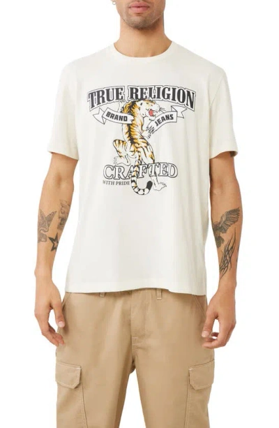 Shop True Religion Brand Jeans Tiger Logo Cotton Graphic T-shirt In Winter White