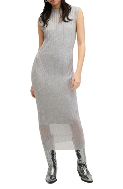 Shop Allsaints Patrice Cap Sleeve Rib Midi Sweater Dress In Silver