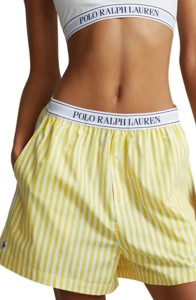 Shop Polo Ralph Lauren Cotton Boxer Pajama Shorts In Yellow Stripe