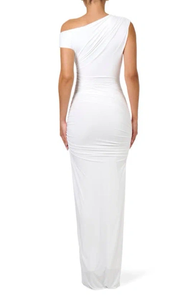 Shop Naked Wardrobe Ruched One-shoulder Gown In White
