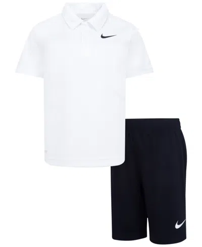 Shop Nike Little Boys Dri-fit Polo T-shirt And Shorts, 2-piece Set In Black