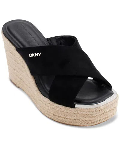 Shop Dkny Women's Maryn Crossband Espadrille Platform Wedge Sandals In Black