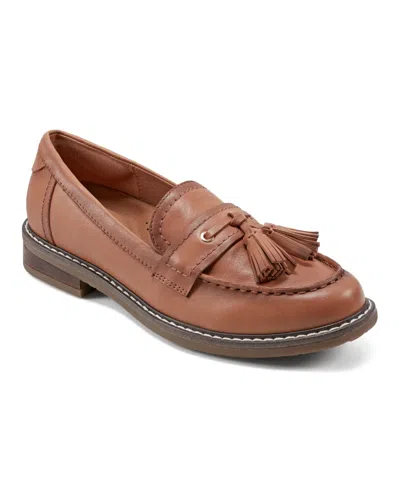 Shop Easy Spirit Women's Janelle Slip-on Round Toe Casual Loafers In Brown Leather