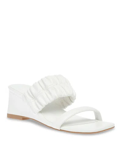 Shop Anne Klein Women's Galle Square Toe Wedge Sandals In White Smooth