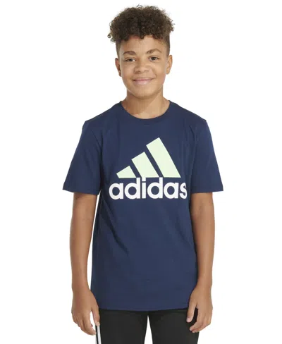 Shop Adidas Originals Big Boys Short Sleeve Two-color Logo T-shirt In Navy